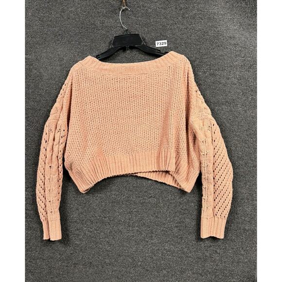 Urban Outfitters Cable Knit Cropped Sweater Womens Size S Dusty Rose Oversized - Picture 2 of 7